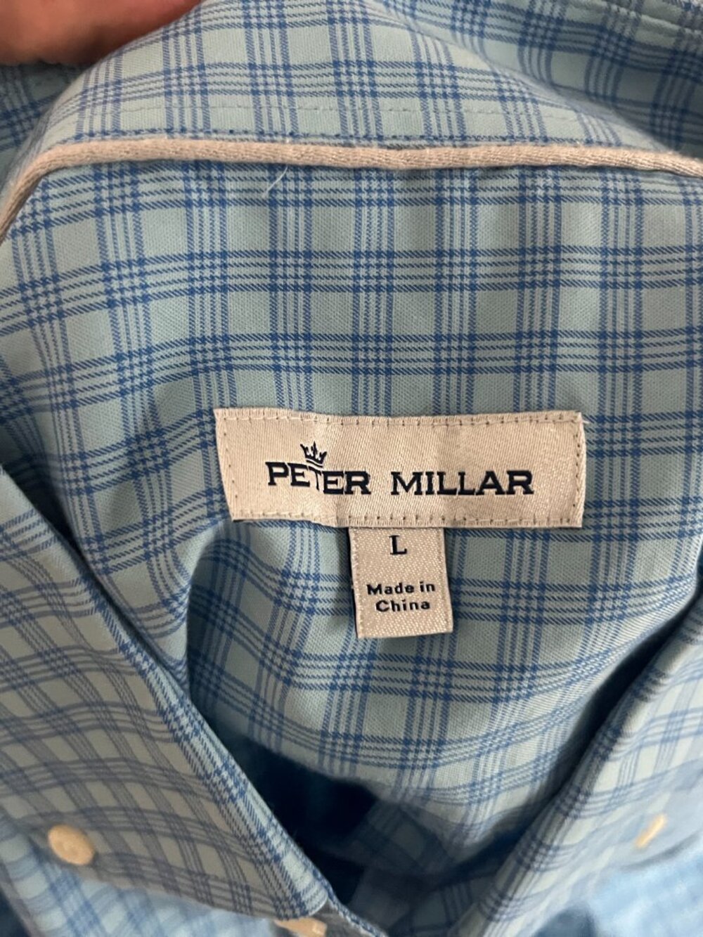 ⛳ Peter Millar Men’s Teal Blue Check Golf Shirt L Silk Spandex Long Sleeve EUC - Picture 4 of 5